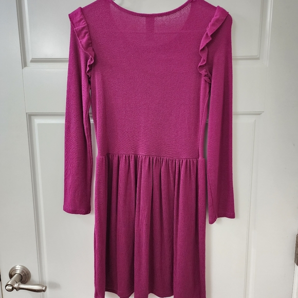 Carter's Girls Burgandy Ruffled Long Sleeve Sequin Star Sweater Dress Size 12 - Picture 4 of 5